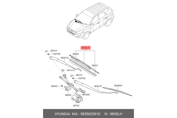 HYUNDAI 98350-2S910 76620-SLA-004,MR574653,85222-50040,98350-1U000 