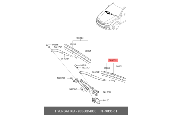 KIA 98360-D4800 85212-B2080,85242-60090,85242-47010,28890