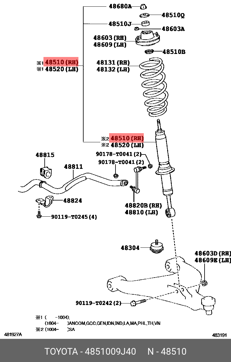 TOYOTA 48510-09J40 48510-8Z205,48510-09K00,48510-09J20
